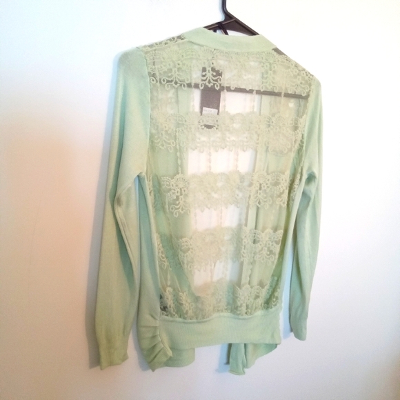 Open Front Cardigan with Lace Back and Shoulder Inserts - Picture 10 of 12